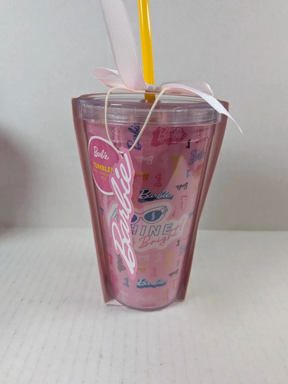 NWT Barbie Shine Bright 16 oz Tumbler & Strawberry Lemonade Mix